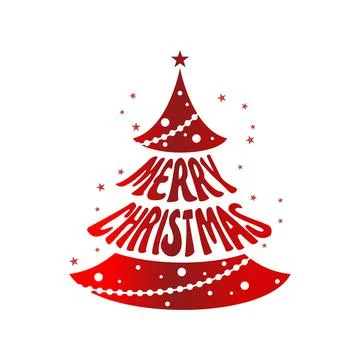 Vector of Pines Christmas Tree, Merry Christmas Typographic Poster. Stock Illustration
