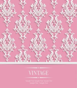 Vector Pink 3d Vintage Background for Greeting or Invitation Card with Damask Stock Illustration