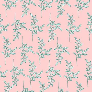 Vector pink and green seamless floral pattern with spring leaves Stock Illustration