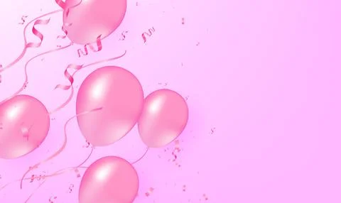 Vector pink balloon on pink background. Pink balloons and confetti vector 스톡 일러스트