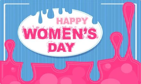 Vector pink blue texture card happy womens day with frame and drops Stock Illustration
