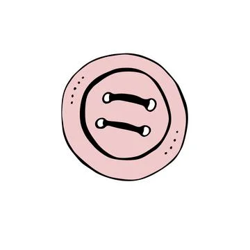 Vector pink button in flat doodle style. Hand drawn accessories, sewing eleme Stock Illustration