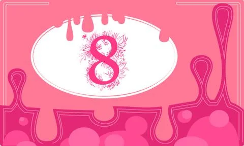 Vector pink card decor eight with frame and drops Stock Illustration