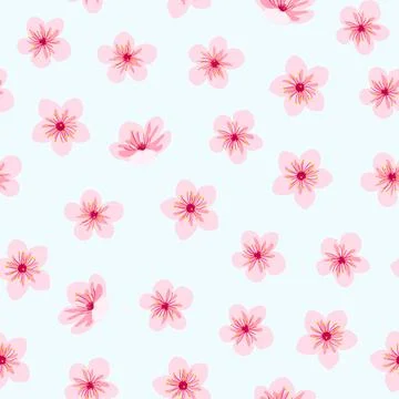 Vector pink cherry flowers seamless pattern Stock Illustration