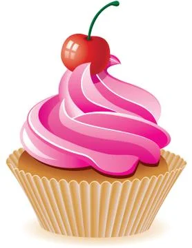 Vector pink cupcake with cherry Stock Illustration