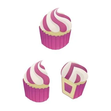 Vector pink cupcake with a slice Stock Illustration