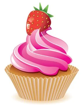 Vector pink cupcake with srawberry Stock Illustration