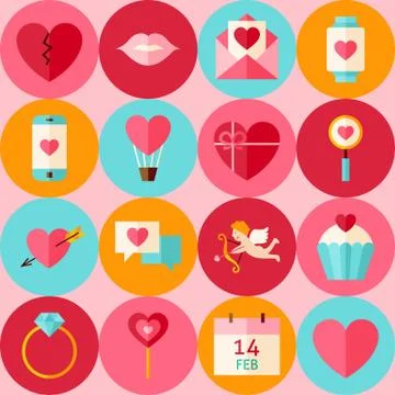 Vector Pink Flat Valentine Day Seamless Pattern with Circles Stock Illustration