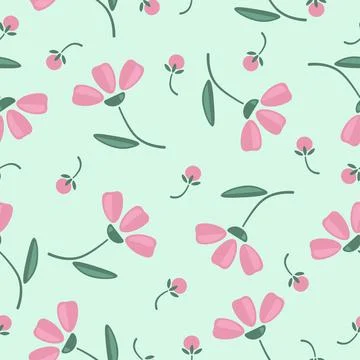 Vector pink flowers seamless pattern Stock Illustration