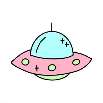 Vector Pink flying saucer in flat style. Ufo sticker in children's style. Stock Illustration