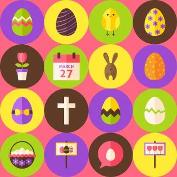 Vector Pink Happy Easter Seamless Pattern with Circles Stock Illustration