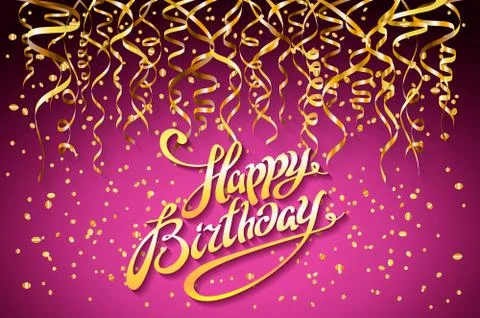 Vector pink party background. Happy Birthday Celebration Design, Vector gold  Stock Illustration