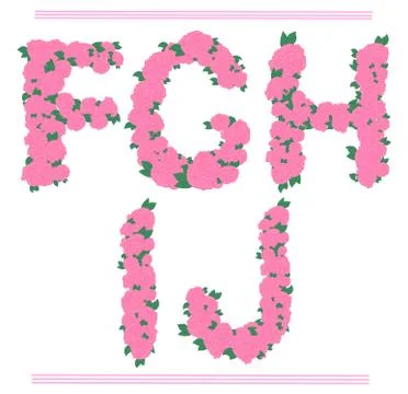 Vector pink roses font - F - J decor letters Stock Illustration