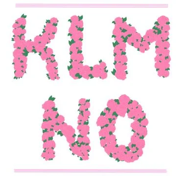 Vector pink roses font - K - O decor letters Illustrazione stock