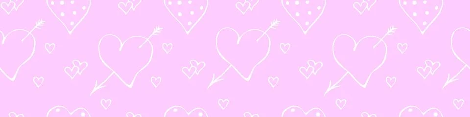 Vector pink seamless pattern of different hearts with arrow, points, double.  Illustrazione stock