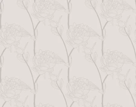 Vector Pink Seamless Pattern with Drawn Flowers, Peony Stock Illustration