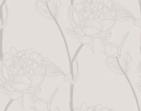Vector Pink Seamless Pattern with Drawn Flowers, Peony 스톡 일러스트