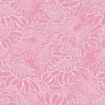 Vector pink seamless pattern with tropical torch ginger flowers outlines Stock Illustration