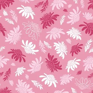 Vector pink seamless pattern with tropical torch ginger flowers. Suitable for Stock Illustration