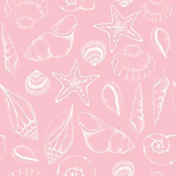 Vector pink seashells texture background seamless pattern print Stock Illustration