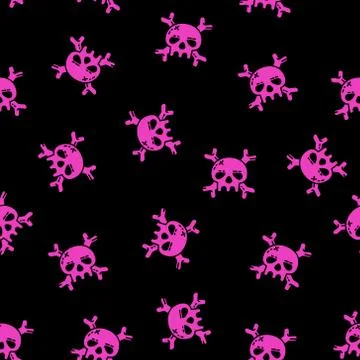 Vector pink skulls and bones on black background Stock Illustration