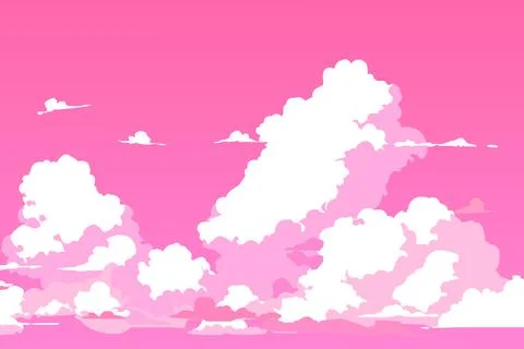 Vector pink sky clouds. Anime clean style. Background design. Illustrazione stock