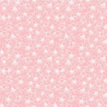 Vector pink small cherry blossom sakura flowers seamless pattern background t Stock Illustration