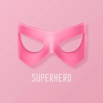 Vector Pink Super Hero Mask. Face Character, Superhero Comic Book Mask Closeup Stock Illustration