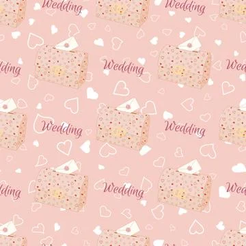 Vector pink wedding seamless pattern with chest. Stock Illustration