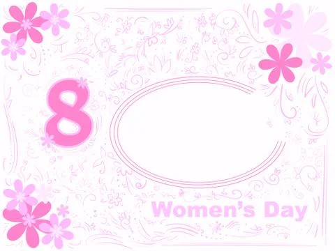 Vector pink on white frame doodle greeting women's day Illustrazione stock