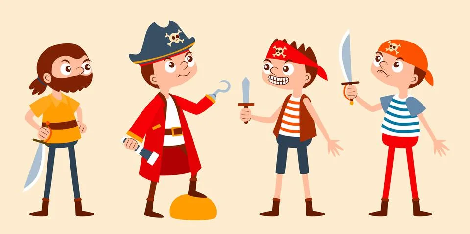 Vector pirate man character Set contains captain, sailor Illustrazione stock