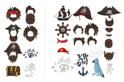 Vector pirates photo booth prop icon set 스톡 일러스트