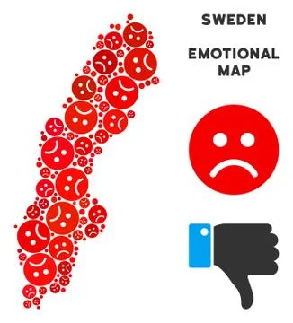 Vector Pitiful Sweden Map Mosaic of Sad Smileys 스톡 일러스트