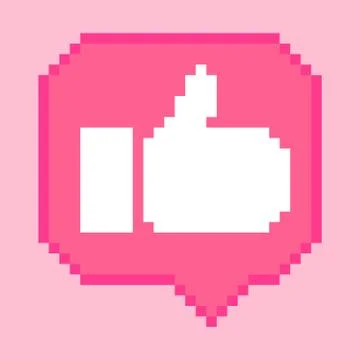 Vector pixel 8 bit pink bubble with white thumb up sign. Social networks noti Stock Illustration