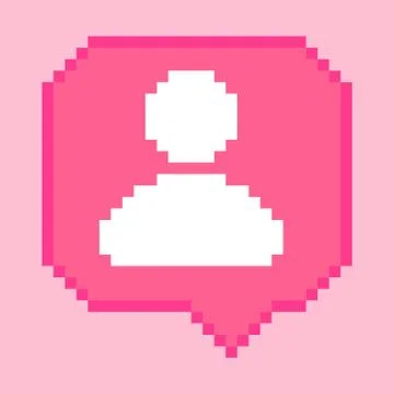 Vector pixel 8 bit pink bubble with white subscriber follower sign. Social ne Stock Illustration