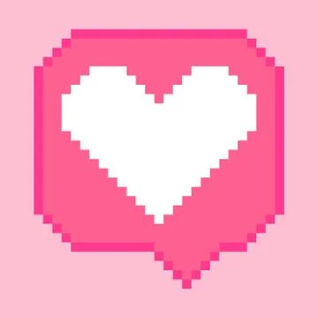 Vector pixel 8 bit pink bubble with white heart like sign. Social networks no Stock Illustration