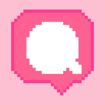 Vector pixel 8 bit pink bubble with white comment sign. Social networks notif Stock Illustration