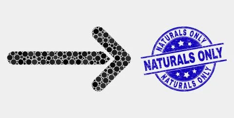 Vector Pixel Arrow Right Icon and Distress Naturals Only Stamp Stock Illustration