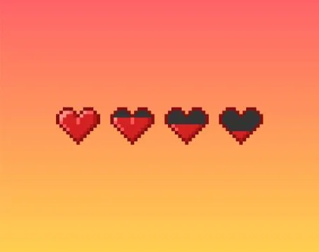 Vector pixel art 8 bit style hearts for game. Stock Illustration