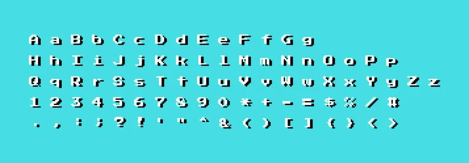 Vector pixel art 8 bit style shadow abc alphabet capital uppercase, lowercase Stock Illustration