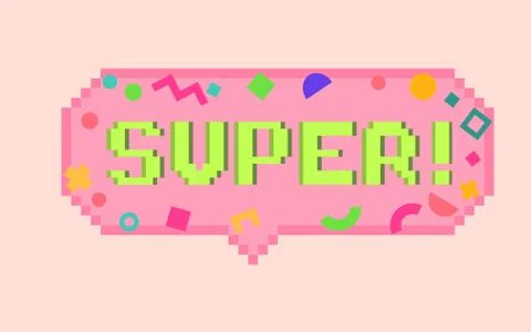 Vector pixel art 8bit super sticker Stock Illustration