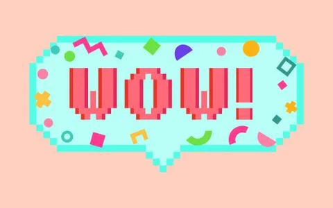Vector pixel art 8bit wow sticker Stock Illustration