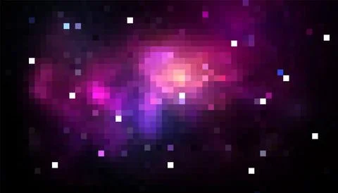 Vector pixel art background with space and stars Stock Illustration