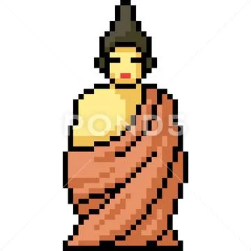 Vector pixel art buddhism sculpture Stock Illustration