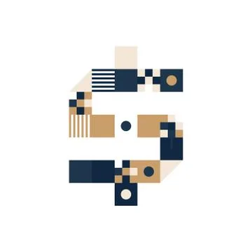 Vector Pixel Art dollar mark. Colorful symbol Consist of Modules from Strips, Illustrazione stock