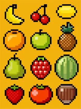 Vector pixel art fruit collection Stock Illustration