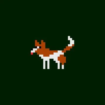 Vector pixel art icon - dog brown and white color, game design 8 bit sprite Stock Illustration