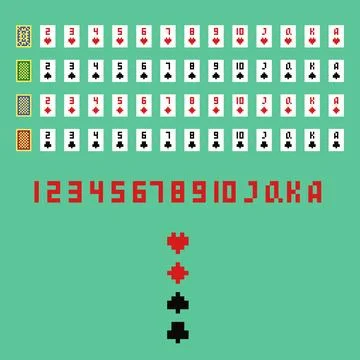 Vector pixel art illustration, assets for card game development - clubs, hearts Stock Illustration