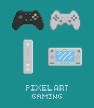 Vector pixel art illustration - modern gamepads set isolated Stock Illustration