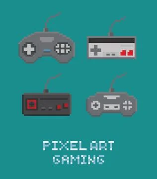 Vector pixel art illustration - retro gamepads set isolated Stock Illustration